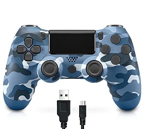 [2022 Upgraded Joystick] Wireless Controller for PS4 Playstation 4/PS4 Pro/Slim Console with Touch Panel and Dual Shock (Blue camo)