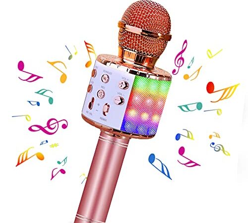 BlueFire 4 in 1 Wireless Handheld Karaoke Microphone, Portable Speaker Karaoke Machine Home KTV Player with Record Function for Android & iOS Devices(Rose Gold)