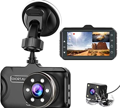 Dash Cam Front and Rear CHORTAU Dual Dash Cam 3 inch Dashboard Camera Full HD 170° Wide Angle Backup Camera with Night Vision WDR G-Sensor Parking Monitor Loop Recording Motion Detection