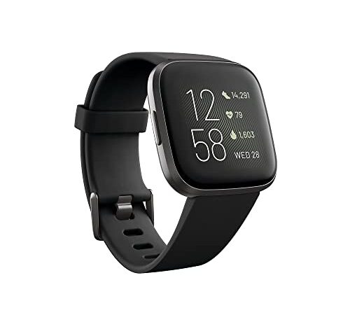 Fitbit Versa 2 Health And Fitness Smartwatch with Heart Rate, Music, Alexa Built-In, Sleep And Swim Tracking, Black/Carbon, One Size (S And L Bands Included)