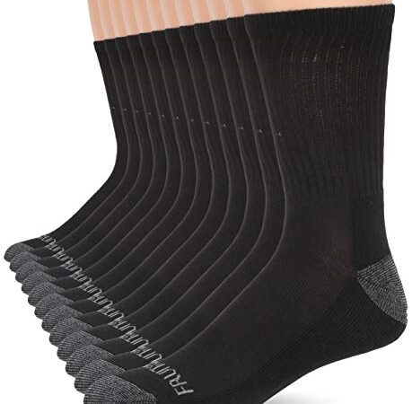 Fruit of the Loom Men's Dual Defense Crew Socks 12 Pair, black/Grey, Shoe Size: 6-12