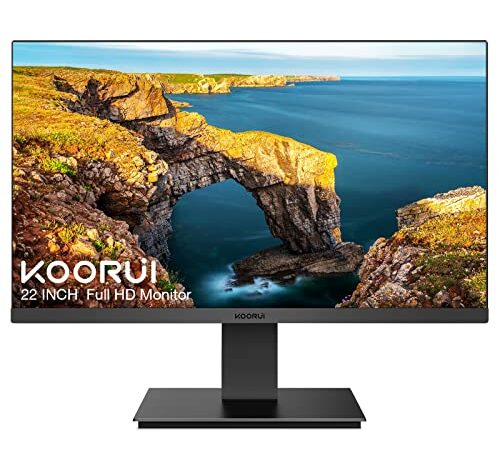 KOORUI 22 Inch FHD 1080p 75Hz IPS LED Computer Monitor with HDMI, VGA, Wide Viewing Angle 178° Comes with Cable Management Hole, VESA Mountable 75 x 75mm Wall Hanging Hole on The Back of Fuselage