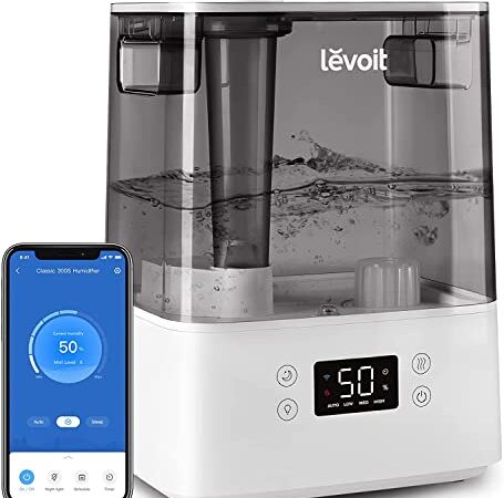 Levoit Humidifier for Bedroom, Cool Mist Humidifiers for Plants, 6L Top Fill Air Humidifier for Large Room, Essential Oil Tray, Smart Control, Work with Alexa, Auto Mode, Night Light