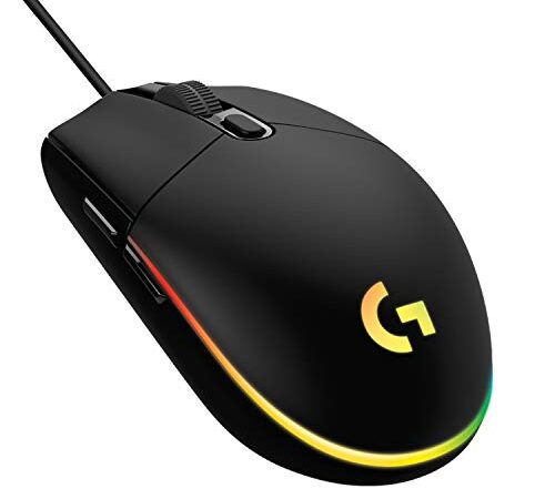 Logitech G203 2nd Gen Wired Gaming Mouse, 8,000 DPI, Rainbow Optical Effect LIGHTSYNC RGB, 6 Programmable Buttons, On-Board Memory, Screen Mapping, PC/Mac Computer and Laptop Compatible - Black