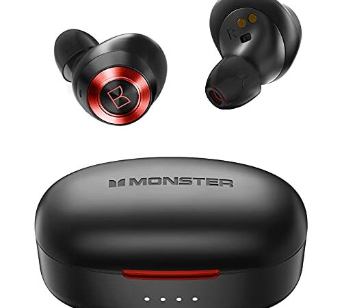 Monster Achieve 100 AirLinks Wireless Earbuds, True Wireless Earbuds Bluetooth Headphones, Earphones In-Ear Built-In Mic Headset, Usb-C Quick Charge, 24-Hour Playtime, Water Resistant Design For Sports, Black