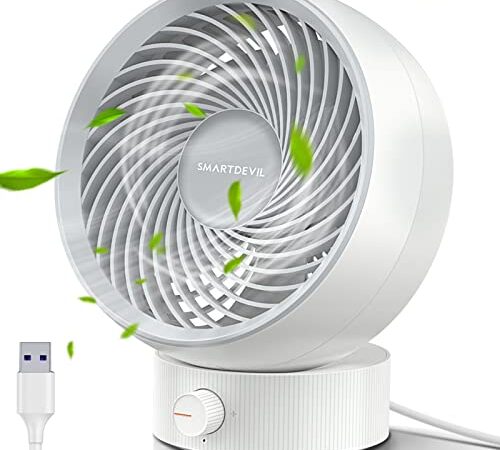 SmartDevil Mini USB Fan, Small Desk Fan with Strong Wind, Quiet Operation Portable Personal Fan for Home Office Bedroom, (White)