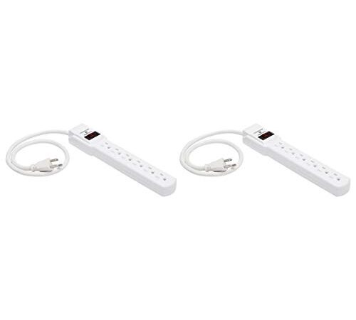 AmazonBasics 6-Outlet Surge Protector Power Strip 2-Pack, 2-Foot Long Cord, 200 Joule - White