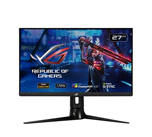 ASUS ROG Strix XG27AQ 27” HDR Gaming Monitor, 1440P WQHD (2560 x 1440), Fast IPS, 170Hz, 1ms, G-SYNC Compatible, Extreme Low Motion Blur Sync, Eye Care, HDMI DisplayPort USB 3.0 Hub, DisplayHDR 400