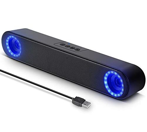 Computer Speakers, LENRUE USB Powered PC Speakers for Desktop Computer Laptop, with LED Lights, Plug and Play (Black)