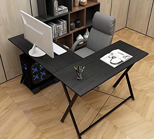 DlandHome L-Shaped Computer Desk 47inches and 43 inches Home Office Corner Table PC Laptop Study Workstation with CPU Stand, Black DCA-ZJ1-BK