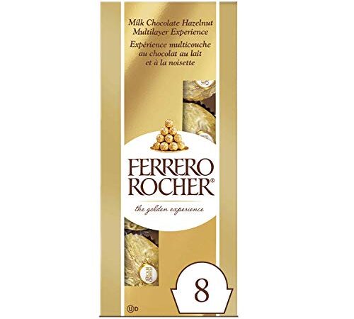 Ferrero Rocher Fine Hazelnut Chocolate Gift Bag, 8 Count, Individually Wrapped Chocolate, 100 grams