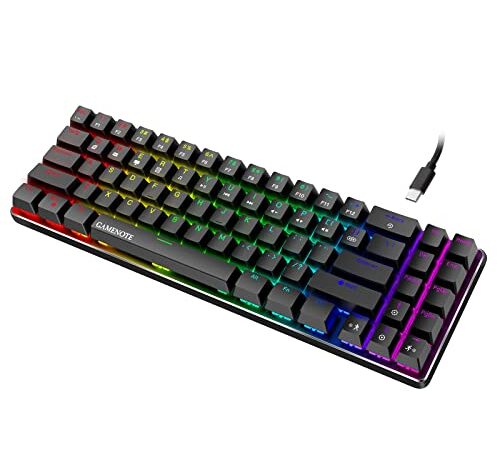 Gamenote Wired 60% Mechanical Gaming Keyboard LED Backlit 71 Keys Small Compact Wired Blue Switch Computer Keyboard with Detachable USB Type-C for PC Laptop Desktop