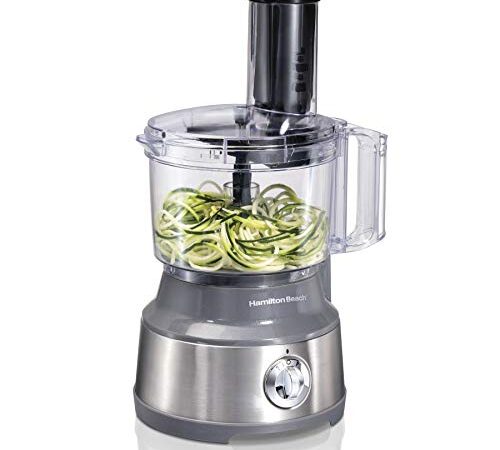 Hamilton Beach Food Processor & Vegetable Chopper for Slicing, Shredding, Mincing, and Puree, 10 Cups - Spiralizing, Silver