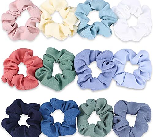 IVARYSS Cute Hair Scrunchies for Girls and Women, 12 PCS Premium Twill Fabric Scrunchy, Soft Elastic Bands Ponytail Holder Hair Accessories