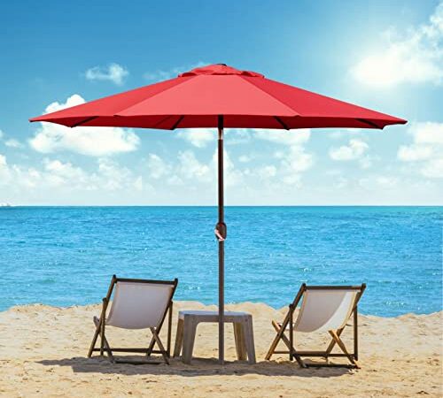 Joomer Patio Umbrella, 9ft Table Umbrella Outdoor Market Umbrella with 8 Sturdy Rib, Easy Push Button Tilt - Red