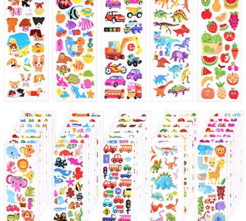 KUUQA 1000+Pcs 3D Stickers for Toddlers Puffy Stickers Random Craft Stickers for Kids Scrapbooking Bullet Journals (40 Sheets)