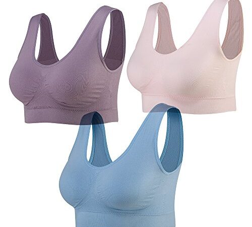 Lemef 3-Pack Seamless Sports Bra Wirefree Yoga Bra with Removable Pads for Women (Pink&Blue&Purple, 4X-Large)