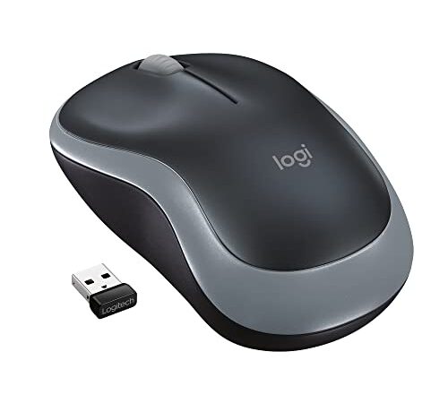 Logitech M185 Wireless Mouse, 2.4GHz with USB Mini Receiver, 12-Month Battery Life, 1000 DPI Optical Tracking, Ambidextrous, Compatible with PC, Mac, Laptop - Swift Gray