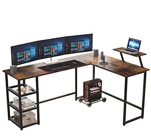 Maxzzz Computer Desk, L Shaped Desk Corner Gaming Desk with Storage Shelves, Multi-Usage Laptop Desk & Home Office Desk Sturdy Gaming Table Workstation Desk with Large Monitor Stand