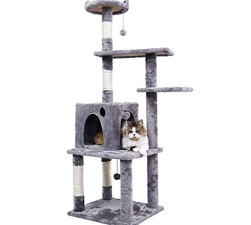 Ohana 54.7" Cat Tree,Kitty Toy Cat Scratching Post Natural Sisals Kitten Activity Tower Condo Stand Luxury Furniture Grey