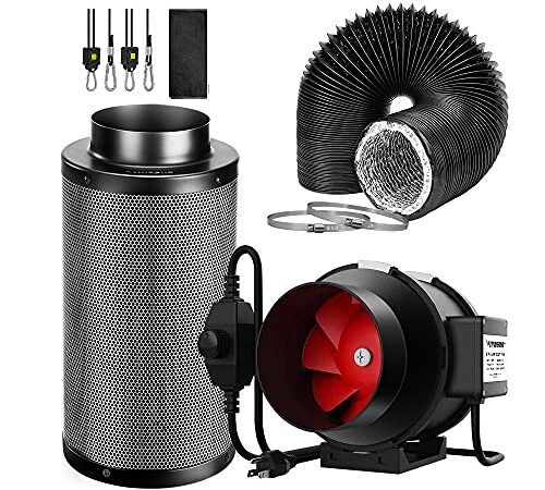 VIVOSUN Air Filtration Kit, 6” 390 CFM Inline Ventilation Fan with Speed Controller, 6” Black Carbon Filter and 8’ of Black Ducting for Grow Tent, Planting room, Air Circulation