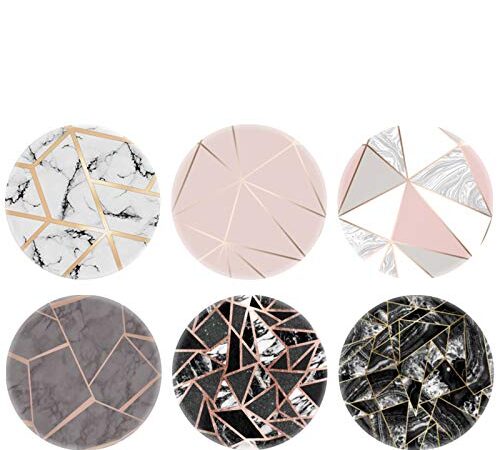 (6 Pack) Cellphone Premium Expanding Phone Socket Stand,Mount Phone Grip Holder for Cellphone - Geometric Black White Pink Rose Gold Marble