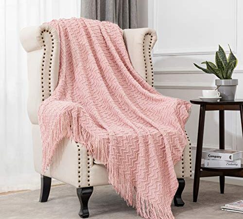 Angelhood Throw Blanket,Textured Knitted Soft Throw Blanket with Tassels for Couch Chair Bed Sofa Travel Lightweight Decorative Blanket Suitable for Women Men and Kids
