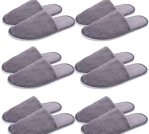 Anzices 6 Pairs of Spa Slippers, Soft and Comfortable Velvet Slippers Non Slip Guests Flip Flop Ideal for Travel Home Hotel Nail Salon Use, Fits Up to US Men Size 11 & US Women Size 12 (GREY)