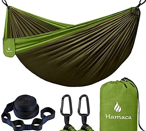 Camping Hammock, Portable Hammock with Tree Straps (10+2 Loops), Outdoor Hammock with 210T Nylon, Lightweight Parachute Hammocks for Backpack, Travel, Beach, Backyard, Patio, Hiking for Single Person