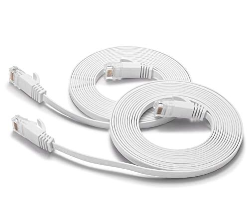 Cat6 Ethernet Cable 15FT 2Pack White, BUSOHE Cat-6 Flat RJ45 Computer Internet LAN Network Ethernet Patch Cable Cord - 15 Feet