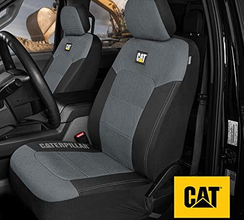 Caterpillar MeshFlex Automotive Seat Covers for Cars Trucks and SUVs (Set of 2) – Gray Car Seat Covers for Front Seats, Truck Seat Protectors with Comfortable Mesh Back, Auto Interior Covers