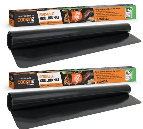 COOKINA BBQ Reusable Grill Mat (Pack of 2) - 100% Non-Stick, Easy to Clean Grilling Sheet for Smokers, as Well as Gas, Charcoal and Electric Barbecues