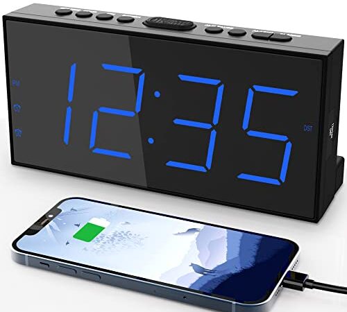 Digital Alarm Clocks for bedrooms, Loud LED Alarm Clock with 7.5’’ Large Display, Two Alarms, USB Charging, 5 Brightness, 4 Volume, Snooze,12/24H & DST, Battery Backup, Bedside Clock for Home Office