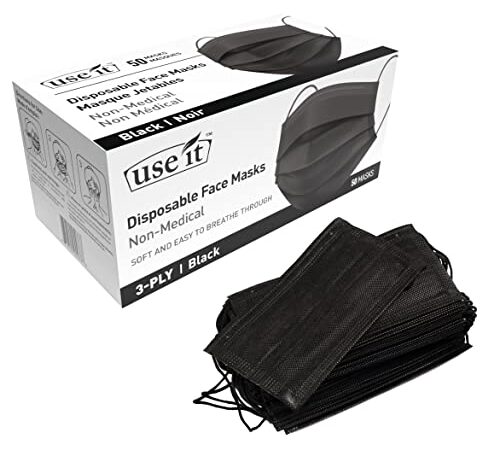 Disposable Face Masks 3 Ply Masks with Adjustable Nose Strip Comfortable Cotton 3 Ply Face Mask (Black 3-ply Face Covering)