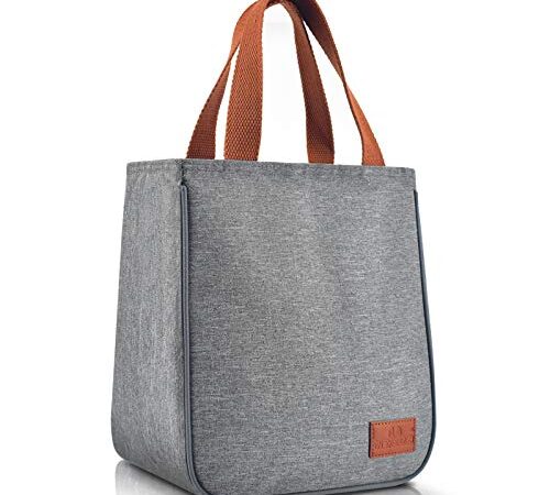 KATUMO Lunch Bag, Kids Insulated Lunch Bag Reusable Tote Lunch Bag, Design for Students, Teens, Children, and Adult, Thermal Cooler Bag Ideal for School, Work, Picnic, Family One Day Trip (Grey)