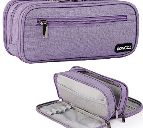 Pencil Case, Large Capacity Pencil Case for Kids Adults Teen, Handheld 3 Compartments Pencil Box Pouch Stationery Bag, Portable Office Stationery Makeup Bag School Supplies, Purple