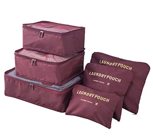 Rojeam Packing Cubes 6 Pcs Travel Luggage Organizer Packing Organizers Set (Wine Red)