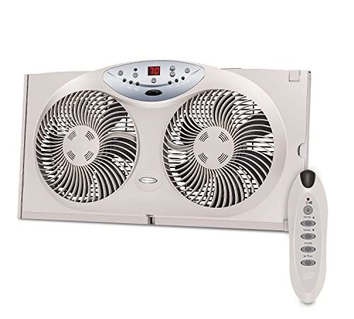 Bionaire BW2300-N Twin Reversible Airflow Window Fan with Remote Control, 2 Blades, White