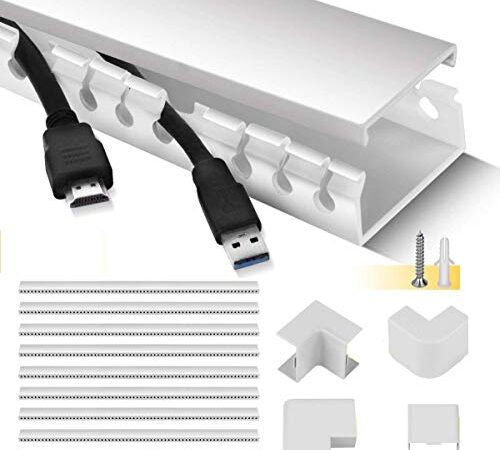 Cable Raceway Kit, Stageek Cable Management System Kit Open Slot Wiring Raceway Duct with Cover, On-Wall Cable Concealer Cord Organizer to Hide Wires Cords for TVs, Computers - 9x15.4inch,White