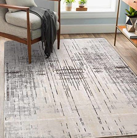 Calore Rugs Mordern Soft Abstract Distressed Area Rugs for Living Room/Bedroom/Dining Room,Medium Pile Carpet Floor Mat (2.6 x 3.9 ft, Gray/Beige)