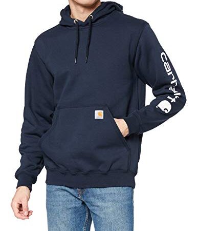 Carhartt Men's Midweight Sleeve Logo Hooded Sweatshirt (Regular and Big & Tall Sizes),New Navy,Large