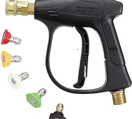 High Pressure Washer Gun, 3000 PSI Max Car Washer Gun with 5 Color Quick Connect Nozzles for Car Pressure Power Washers M22 Hose Connector 3.0 TIP