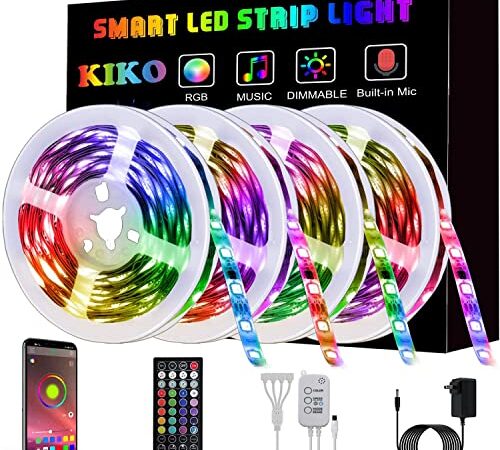 LED Strip Lights, KIKO Smart Color Changing Rope Lights 65.ft 20m SMD 5050 RGB Light Strips with Bluetooth Controller Sync to Music Apply for TV, Bedroom, Party and Home Decoration