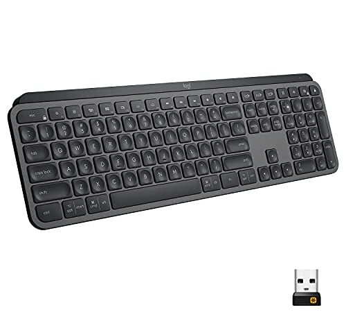 Logitech MX Keys Advanced Wireless Illuminated Keyboard, Tactile Responsive Typing, Backlighting, Bluetooth, USB-C, Apple macOS, Microsoft Windows, Linux, iOS, Android, Metal Build - Graphite