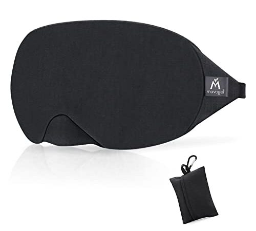 mavogel Cotton Sleep Eye Mask - Updated Design Light Blocking Sleep Mask, Soft and Comfortable Night Eye Mask for Men Women, Eye Blinder for Travel/Sleeping/Shift Work, Includes Travel Pouch, Black