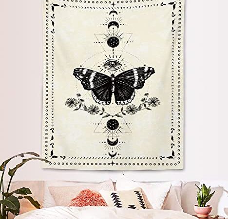 MENORCA Moon Phase Butterfly Wall Tapestry Hanging For Bedroom Aesthetic, Vertical Beige Vintage Tapestry-40 Inch Wide * 60 Inch High