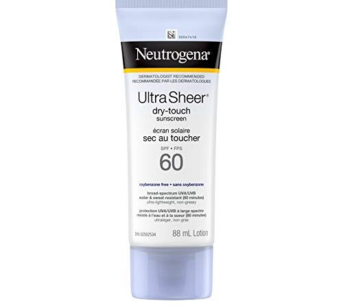 Neutrogena Ultra Sheer Dry-Touch Sunscreen SPF 60, Water & Sweat Resistant, non-comedogenic, won't clog pores, 88mL