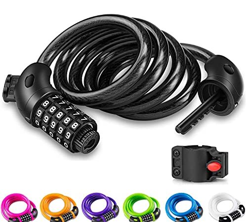 Opaza Bike Lock with 5-Digit Code, 1200mm Bicycle Lock Combination Cable Lock Lightweight & Security Bike Chain Lock for Bicycle, Mountain Bike, Scooter (Black)