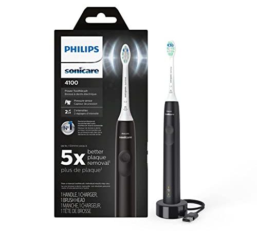 Philips Sonicare 4100 Power Toothbrush, Rechargeable Electric Toothbrush with Pressure Sensor, Black HX3681/24