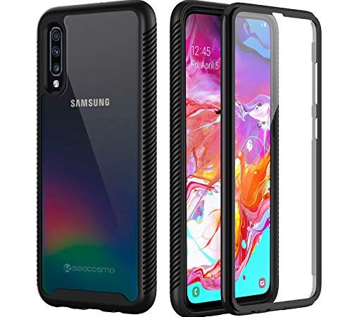 seacosmo Galaxy A70 Case, [Built-in Screen Protector] Full Body Clear Bumper Case Shockproof Protective Phone Cases Cover for Samsung Galaxy A70/A70s, Black